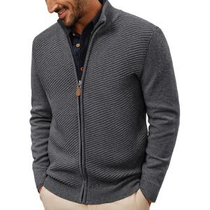 imagePJ PAUL JONES Mens Cardigan Sweater Full Zip Up Stand Collar Cardigans Fall Casual Knit SweatersDark Gray