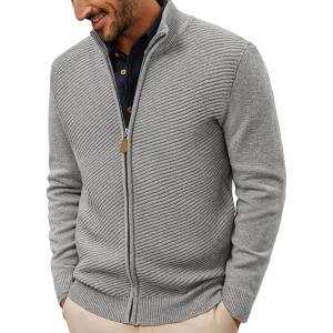 imagePJ PAUL JONES Mens Cardigan Sweater Full Zip Up Stand Collar Cardigans Fall Casual Knit SweatersGray