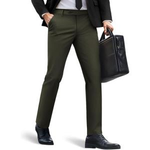 imagePJ PAUL JONES Mens Casual Pants Tapered Cropped Pants Stretch Twill Trousers Slacks with Slant PocketsArmy Green
