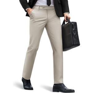 imagePJ PAUL JONES Mens Casual Pants Tapered Cropped Pants Stretch Twill Trousers Slacks with Slant PocketsBeige