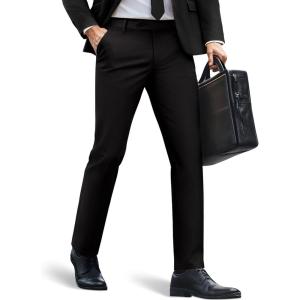imagePJ PAUL JONES Mens Casual Pants Tapered Cropped Pants Stretch Twill Trousers Slacks with Slant PocketsBlack