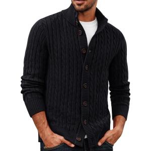 imagePJ PAUL JONES Mens Sweater Casual Cardigan Sweater Button Down Cable Knitted Textured SweaterBlack