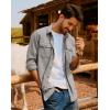 imagePJ PAUL JONES Mens Button Down Waffle Textured Shirt Casual Long Sleeve Wrinkle Free Untucked Shirts with Flap PocketsLight Gray