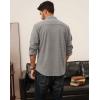 imagePJ PAUL JONES Mens Button Down Waffle Textured Shirt Casual Long Sleeve Wrinkle Free Untucked Shirts with Flap PocketsLight Gray