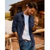 imagePJ PAUL JONES Mens Button Down Waffle Textured Shirt Casual Long Sleeve Wrinkle Free Untucked Shirts with Flap PocketsNavy Blue
