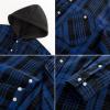 imagePJ PAUL JONES Mens Flannel Shirt Plaid Hoodie Casual Shirt Long Sleeve Lightweight Shirt JacketsHooded Blue Black
