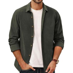 imagePJ PAUL JONES Mens Corduroy Shirts Casual Button Down Shirt Jacket Lightweight ShacketArmy Green