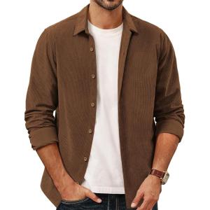 imagePJ PAUL JONES Mens Corduroy Shirts Casual Button Down Shirt Jacket Lightweight ShacketBrown