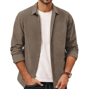 imagePJ PAUL JONES Mens Corduroy Shirts Casual Button Down Shirt Jacket Lightweight ShacketKhaki