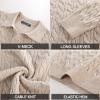 imagePJ PAUL JONES Men Sweaters V Neck Cable Knit Sweater Fall Casual Slim Fit PulloverApricot