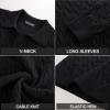 imagePJ PAUL JONES Men Sweaters V Neck Cable Knit Sweater Fall Casual Slim Fit PulloverBlack