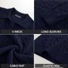 imagePJ PAUL JONES Men Sweaters V Neck Cable Knit Sweater Fall Casual Slim Fit PulloverNavy Blue