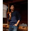 imagePJ PAUL JONES Mens Crewneck Sweater Casual Textured Knitted Pullover Long Sleeves Pullover Sweaters Winter SweaterNavy Blue