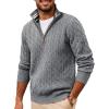 imagePJ PAUL JONES Mens Quarter Zip Sweater Cable Knitted Pullover Sweaters Textured Solid Colors SweaterGray
