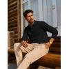 imagePJ PAUL JONES Mens Sweater Cable Knit Polo Collar Sweaters for Fall WinterBlack