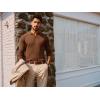 imagePJ PAUL JONES Mens Sweater V Neck Slim Fit Pullover Sweater Long Sleeve Ribbed Textured SweatersCoffee