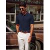 imagePJ PAUL JONES Mens Textured Knit Polo Shirt Short Sleeve Regular Fit Stretch Collared Summer ShirtsNavy Blue