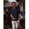 imagePJ PAUL JONES Mens Textured Knit Polo Shirt Short Sleeve Regular Fit Stretch Collared Summer ShirtsNavy Blue