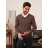 imagePJ PAUL JONES Mens V Neck Sweater Casual Textured Pullover Sweaters Lightweight Ribbed Knit PulloverCoffee