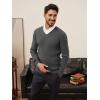imagePJ PAUL JONES Mens V Neck Sweater Casual Textured Pullover Sweaters Lightweight Ribbed Knit PulloverDark Grey
