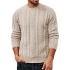 imagePJ PAUL JONES Mens Crewneck Sweater Cable Knit Pullover Sweaters Textured Long Sleeve Winter SweatersApricot