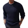 imagePJ PAUL JONES Mens Crewneck Sweater Casual Textured Knitted Pullover Long Sleeves Pullover Sweaters Winter SweaterNavy Blue