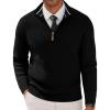 imagePJ PAUL JONES Mens Quarter Zip Pullover Sweaters Casual Waffle Texture Mock Neck Polo SweaterBlack