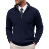 imagePJ PAUL JONES Mens Quarter Zip Sweater Cable Knitted Pullover Sweaters Textured Solid Colors SweaterNavy Blue