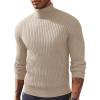 imagePJ PAUL JONES Mens Slim Fit Turtleneck Sweater Casual Ribbed Knitted Pullover SweatersApricot