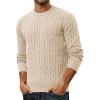 imagePJ PAUL JONES Mens Sweaters Casual Cable Knit Pullover Sweater Crewneck Twist SweatersApricot