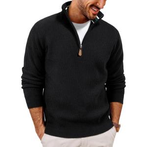 imagePJ PAUL JONES Men Quarter Zip Pullover Sweaters Casual Lightweight Knit Dress SweaterBlack