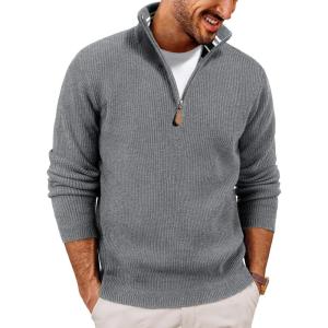 imagePJ PAUL JONES Men Quarter Zip Pullover Sweaters Casual Lightweight Knit Dress SweaterGray
