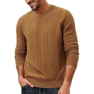 imagePJ PAUL JONES Mens Casual Crewneck Sweater Fall Lightweight Long Sleeve Knit PulloverCoffee