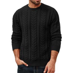 imagePJ PAUL JONES Mens Crewneck Sweater Cable Knit Pullover Sweaters Textured Long Sleeve Winter SweatersBlack