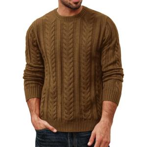 imagePJ PAUL JONES Mens Crewneck Sweater Cable Knit Pullover Sweaters Textured Long Sleeve Winter SweatersCoffee