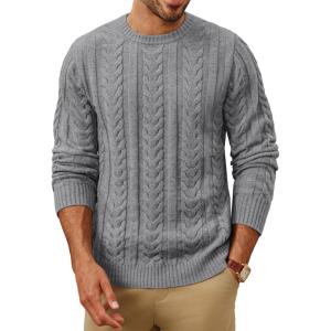 imagePJ PAUL JONES Mens Crewneck Sweater Cable Knit Pullover Sweaters Textured Long Sleeve Winter SweatersDark Grey