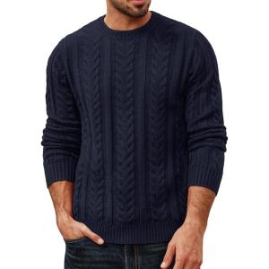 imagePJ PAUL JONES Mens Crewneck Sweater Cable Knit Pullover Sweaters Textured Long Sleeve Winter SweatersNavy Blue