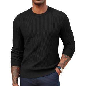 imagePJ PAUL JONES Mens Crewneck Sweaters Slim Fit Lightweight Knit Pullover Sweater Casual PulloversBlack