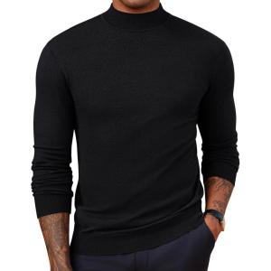 imagePJ PAUL JONES Mens Mock Turtleneck Sweater Long Sleeve Casual Pullover Sweater Slim Fit Basic Knit TeeBlack