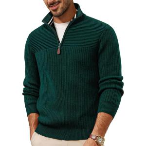 imagePJ PAUL JONES Mens Quarter Zip Sweater Lightweight Casual Pullover Mock Neck Textured SweatersDark Green