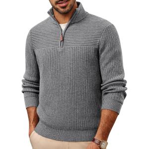 imagePJ PAUL JONES Mens Quarter Zip Sweater Lightweight Casual Pullover Mock Neck Textured SweatersGray