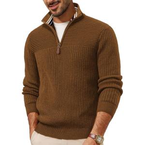 imagePJ PAUL JONES Mens Quarter Zip Sweater Lightweight Casual Pullover Mock Neck Textured SweatersOchre