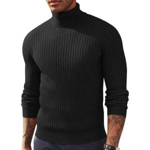 imagePJ PAUL JONES Mens Slim Fit Turtleneck Sweater Casual Ribbed Knitted Pullover SweatersBlack