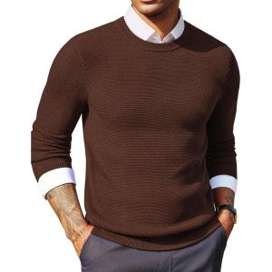 imagePJ PAUL JONES Mens Sweater Crewneck Cable Knit Textured Pullover Sweaters for FallCoffee