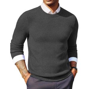 imagePJ PAUL JONES Mens Sweater Crewneck Cable Knit Textured Pullover Sweaters for FallGrey