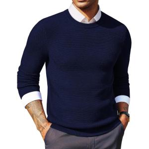 imagePJ PAUL JONES Mens Sweater Crewneck Cable Knit Textured Pullover Sweaters for FallNavy