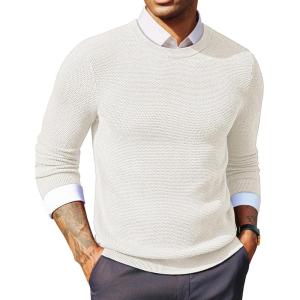 imagePJ PAUL JONES Mens Sweater Crewneck Cable Knit Textured Pullover Sweaters for FallWhite