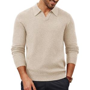 imagePJ PAUL JONES Mens Sweater V Neck Long Sleeve Casual Pullover Cable Knit Textured SweatersBeige