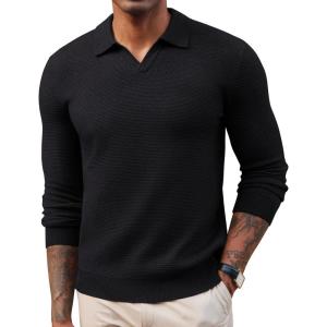 imagePJ PAUL JONES Mens Sweater V Neck Long Sleeve Casual Pullover Cable Knit Textured SweatersBlack