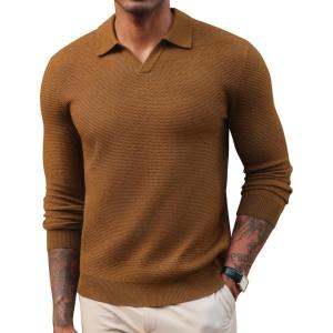 imagePJ PAUL JONES Mens Sweater V Neck Long Sleeve Casual Pullover Cable Knit Textured SweatersCoffee